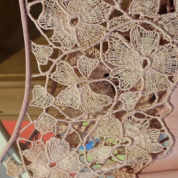 Vintage 1950's Dusty Pink Lace Top Dress 3/4 Length Sleeve Size S - Picture 8 of 9